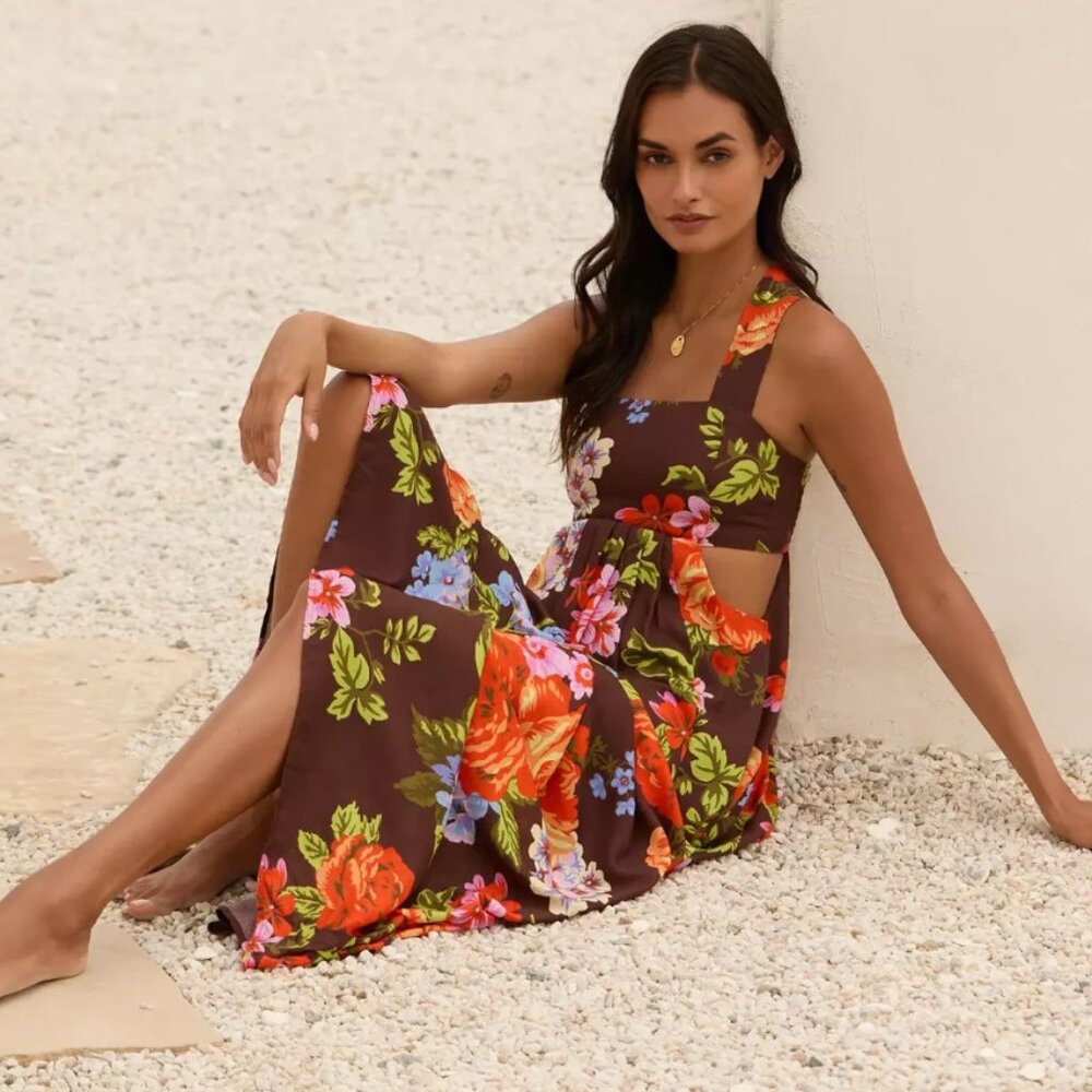 Anthropologie The Piper Bandeau Maxi Dress Brown Floral Plus Size 2X NWT - Picture 5 of 7